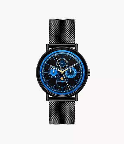 De Signatur Multifunction Black Stainless Steel Watch, modelnummer SKW6944, biedt een stijlvol design met een zwarte band en roestvrijstalen kast. Hoewel het geen datumaanduiding heeft, straalt het klasse uit. Het is ideaal voor zowel formele als casual gelegenheden en past perfect bij een modern zwarte outfit. Draag het bij voorkeur tijdens zakelijke of stijlvolle evenementen.