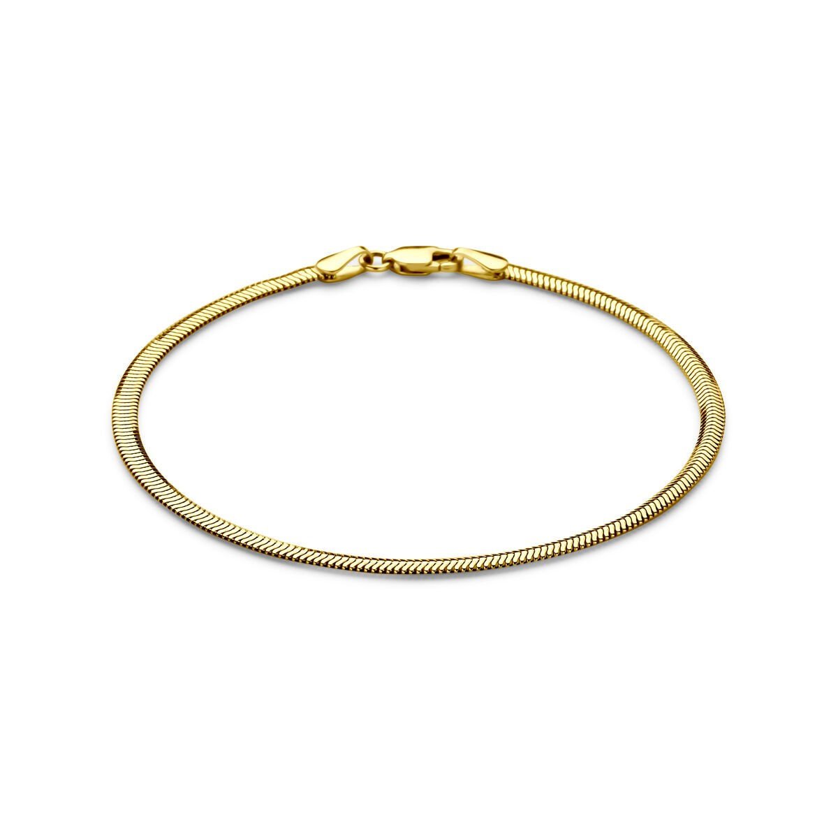 Producteigenschappen van de 14 Karaat Slangen Armband 18,5 Centimeter: Deze prachtige armband, gemaakt van hoogwaardig 14 karaat goud. Perfect te combineren met zowel casual als formele outfits. Draag deze tijdloze armband solo of in laagjes voor een verfijnde look.