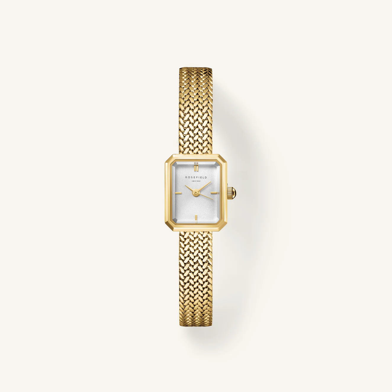 Mini Octagon White Dial Gold
Woven Mesh Strap