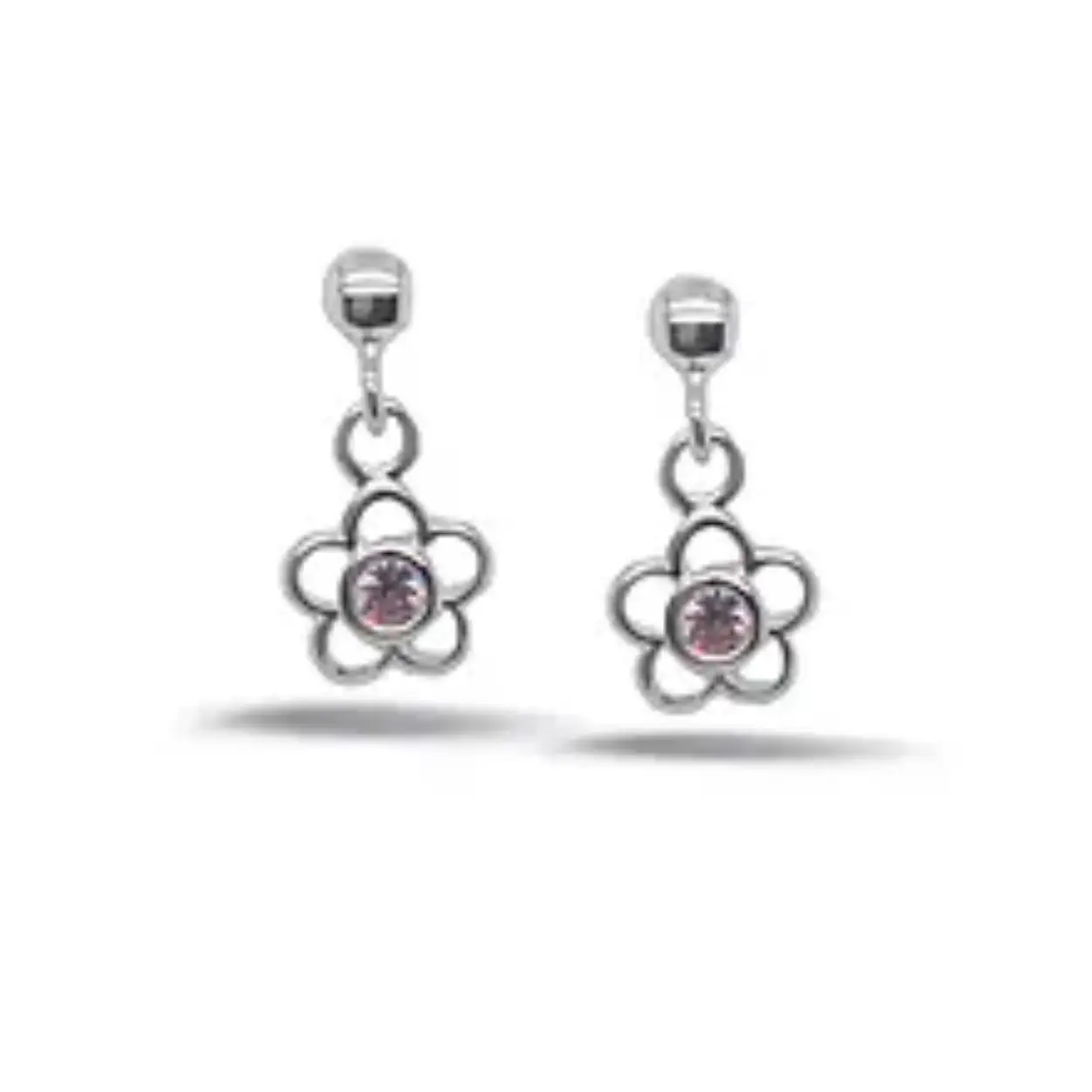 Oorstekers hang bloem roze zirconia 575060