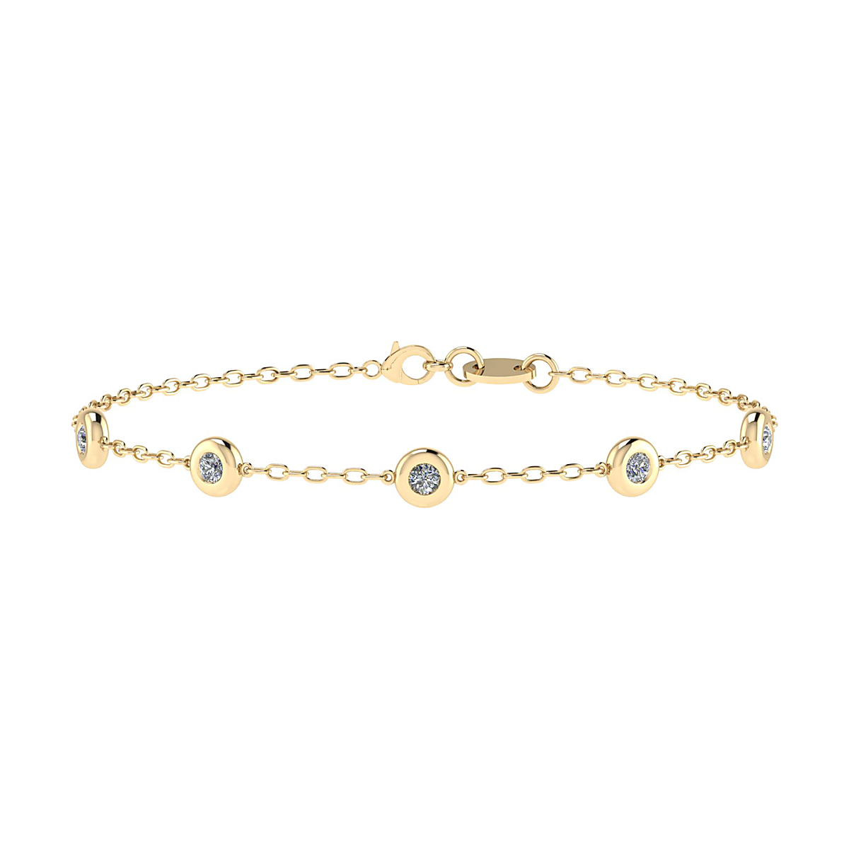 Ontdek onze prachtige gouden diamanten armband, model BF12579, met 0,14 karaat diamanten. Deze nieuwe, glanzende 14-karaats gouden armband heeft vijf briljantgeslepen diamanten in de kleur G (Top Wesselton). Perfect om solo of in combinatie met andere armbanden te dragen voor een elegante uitstraling. Een tijdloos sieraad dat elke outfit compleet maakt.