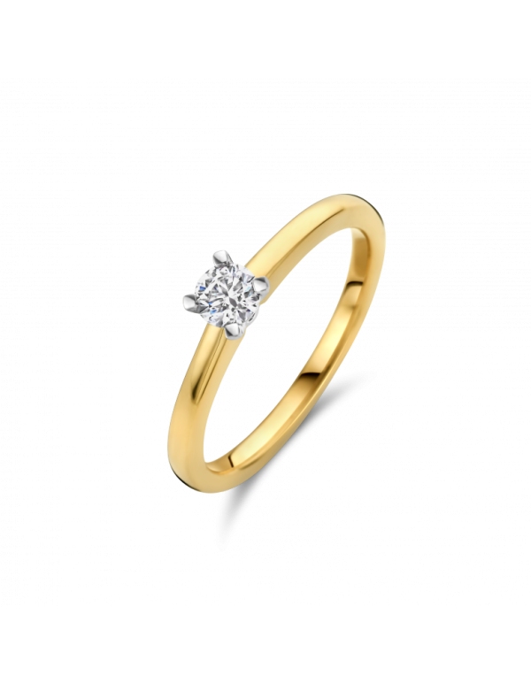 gouden ring met briljant, Quattro 0.24ct mt17,5