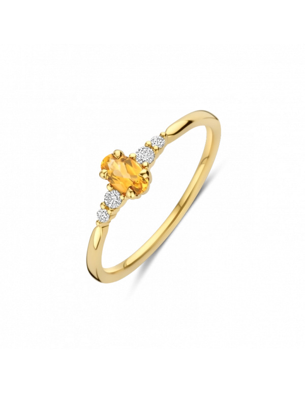gouden ring met briljant, citrien+ 0.07ct mt17,5