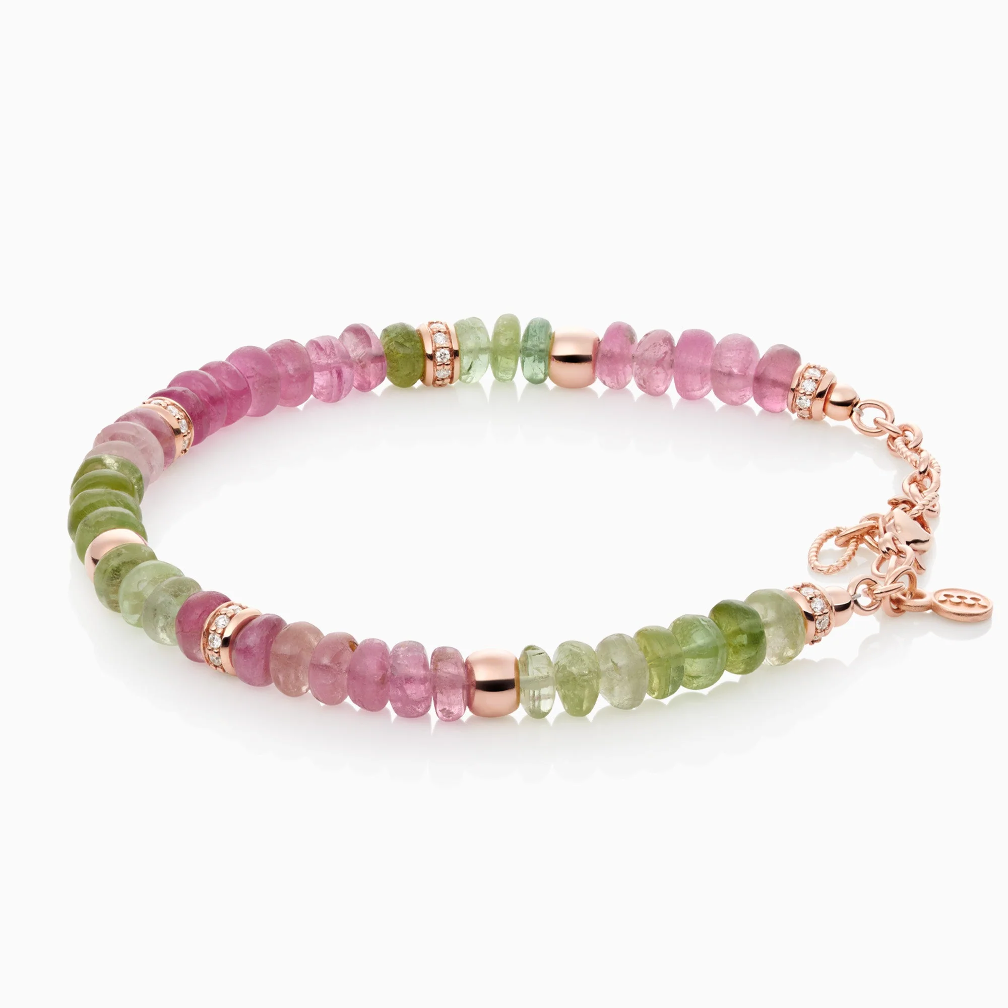 een 18 krt Bron Edelstenen armband met een mix van toermalijnen en diamant