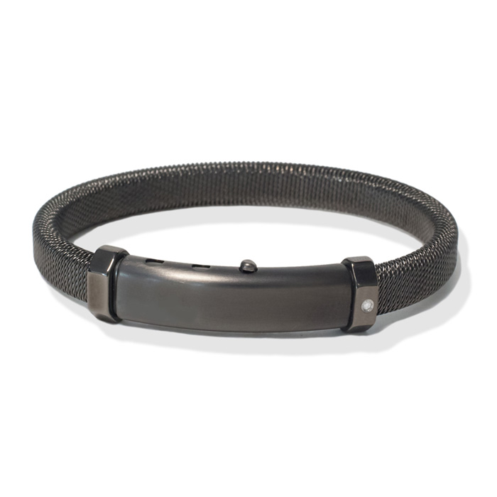armband staal met zwarte coating en diament detail. draagbaar van 19 t/m 21 cm