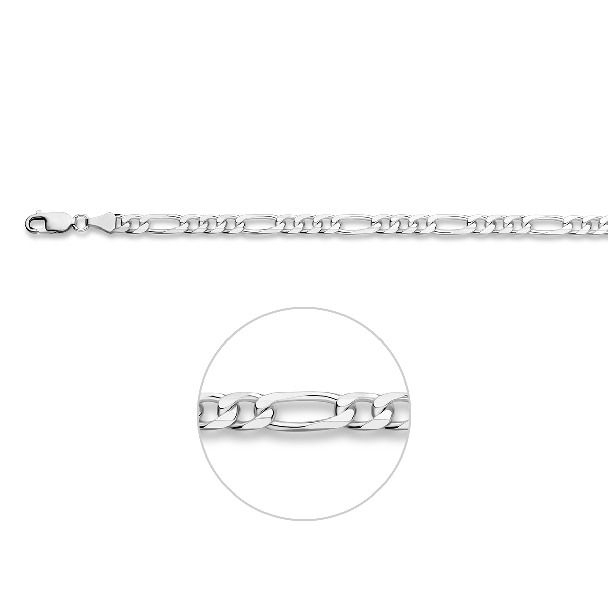 925 Zilveren lengte artikel met figaro schakel van 5,0mm. Hij sluit met een stevig karabijnslot.