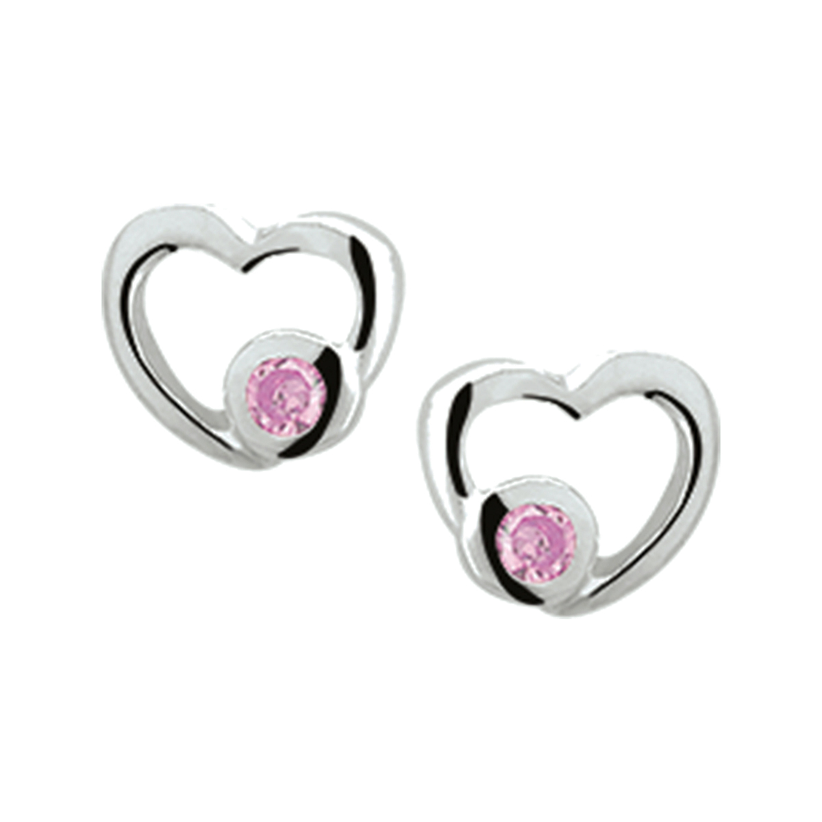 oorknoppen hart roze zirkonia zilver wit