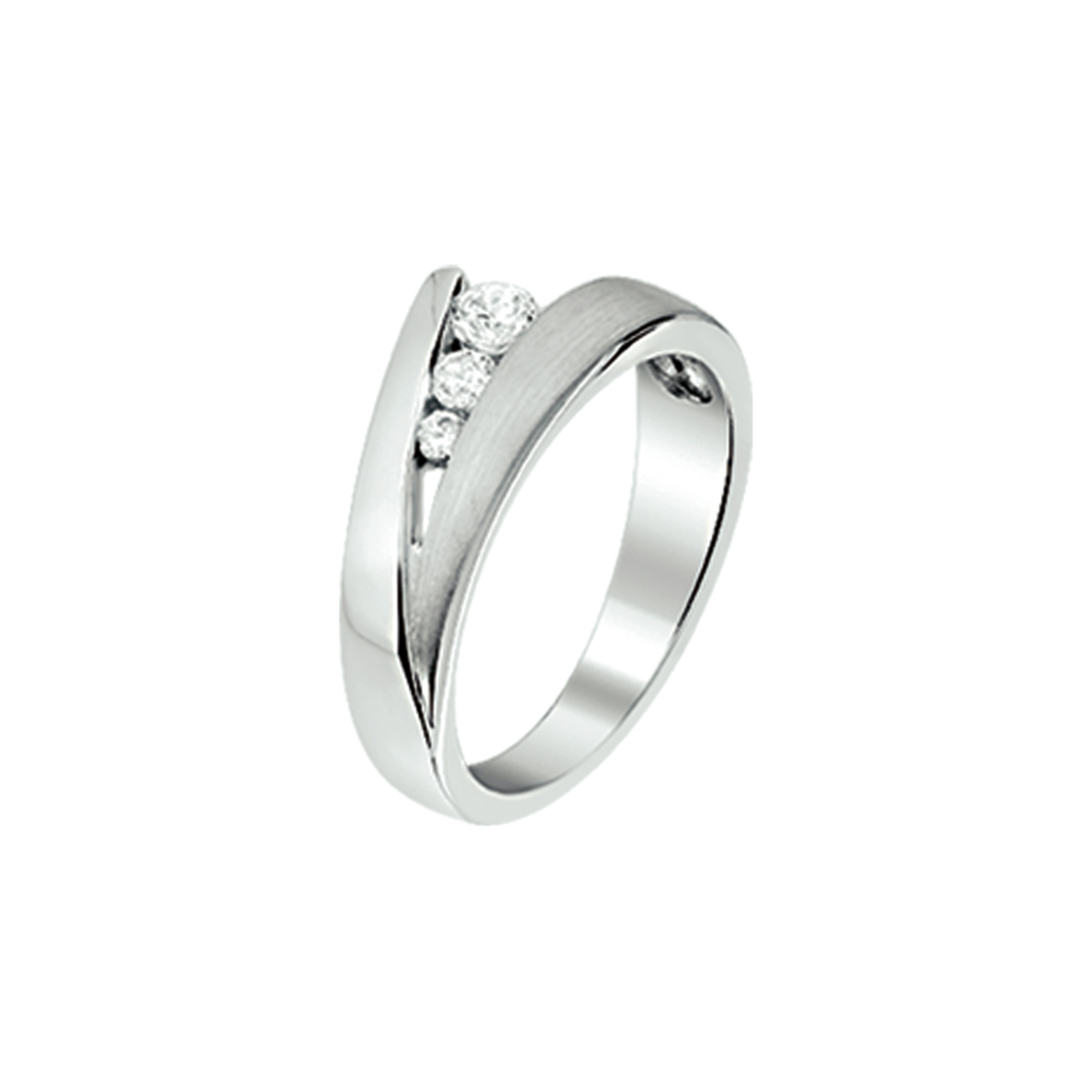 Gerhodineerd zilveren ring met zirkonia.