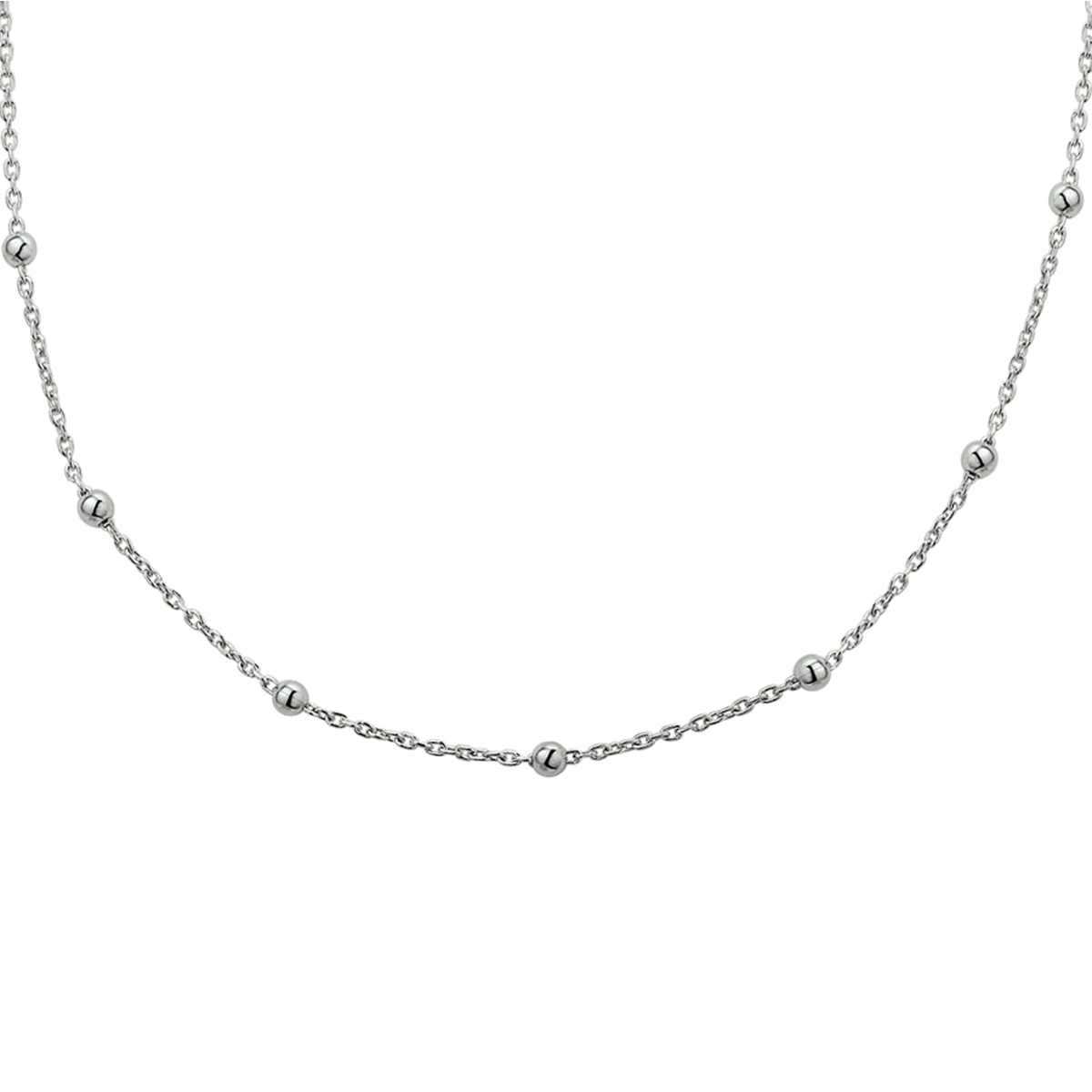 Gerhodineerd zilveren 1.2mm anker collier met een lengte van 40cm met een extensie van 4cm uitgevoerd met bolletjes van 2.5mm. Het collier is te combineren met bijpassende sieraden uit onze collectie.