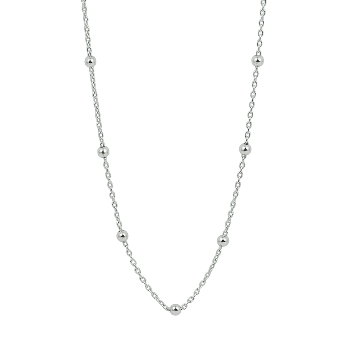 Gerhodineerd 925 zilveren collier uitgevoerd met bolletjes met een breedte van 2.5mm. Het collier heeft een draaglengte van 80 cm. De schakelbreedte is 1.2mm.