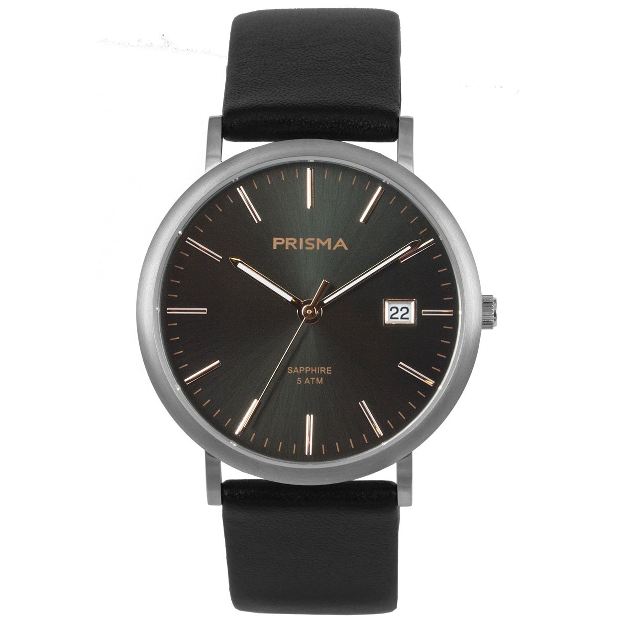 Prisma heren P.1668 horloge titanium saffierglas 5 ATM 		
		
Algemeen		
Geslacht: heren		
Model: P.1668		
		
Voordelen		
- band echt leer zwart		
- wijzerplaat grijs met ros&#233;goudkleurig streepjes		
- kast geschikt voor mensen met een allergie		
- draagcomfort door licht gewicht		
- glas is zeer krasvast		
- slimeline model (minder dan 9 mm dik)		
- designed in the Netherlands		
- maat kast 39mm (breedte) 7,61mm (dikte)		
		
		
		
		
