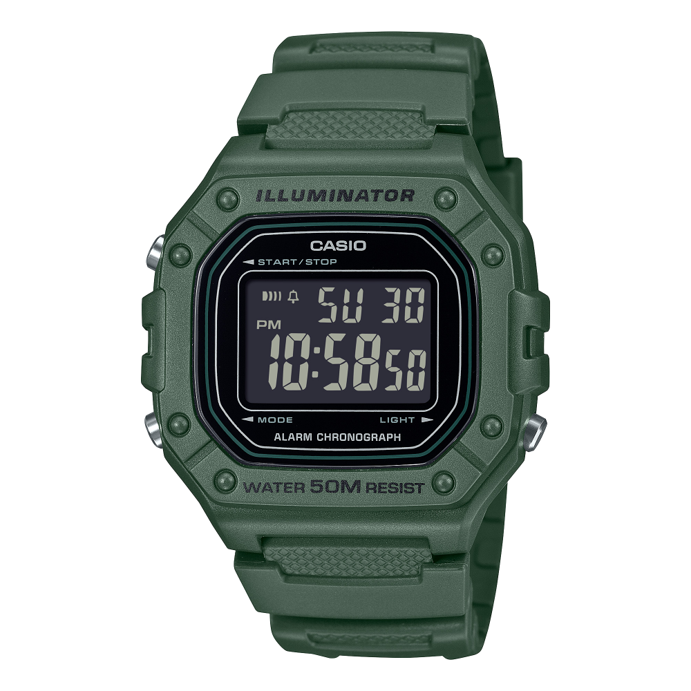 Casio digitaal horloge.
Praktische functionaliteit en een opvallend display komen samen in een sportief digitaal ontwerp. • Waterbestendig tot 5 bar • Stopwatch van 1/100 seconden • Dagelijks alarm • LED-achtergrondverlichting
