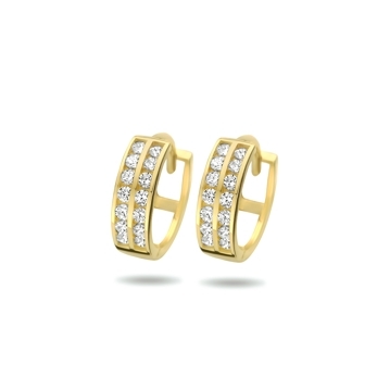 9k Geel kleurigklapoorringen met zirkonia. De oorringen hebben een afmeting van 11.5x4mm.