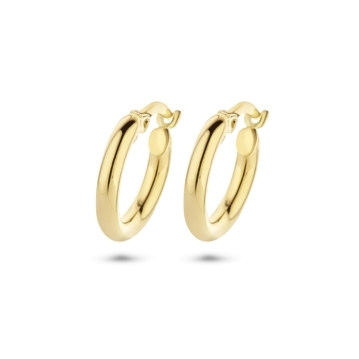 9k Geel kleurig oorringen met een ronde buis en een hefboom-sluiting.