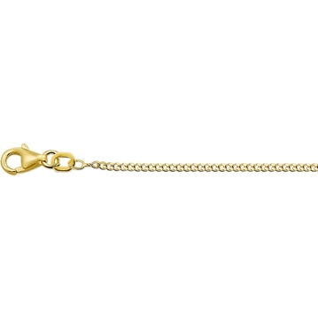 9k Geel kleurig collier met een gourmette schakel en draaglengtes van 41 43 en 45cm. Uitgevoerd met een karabijn sluiting. De schakelbreedte is 1.4mm.