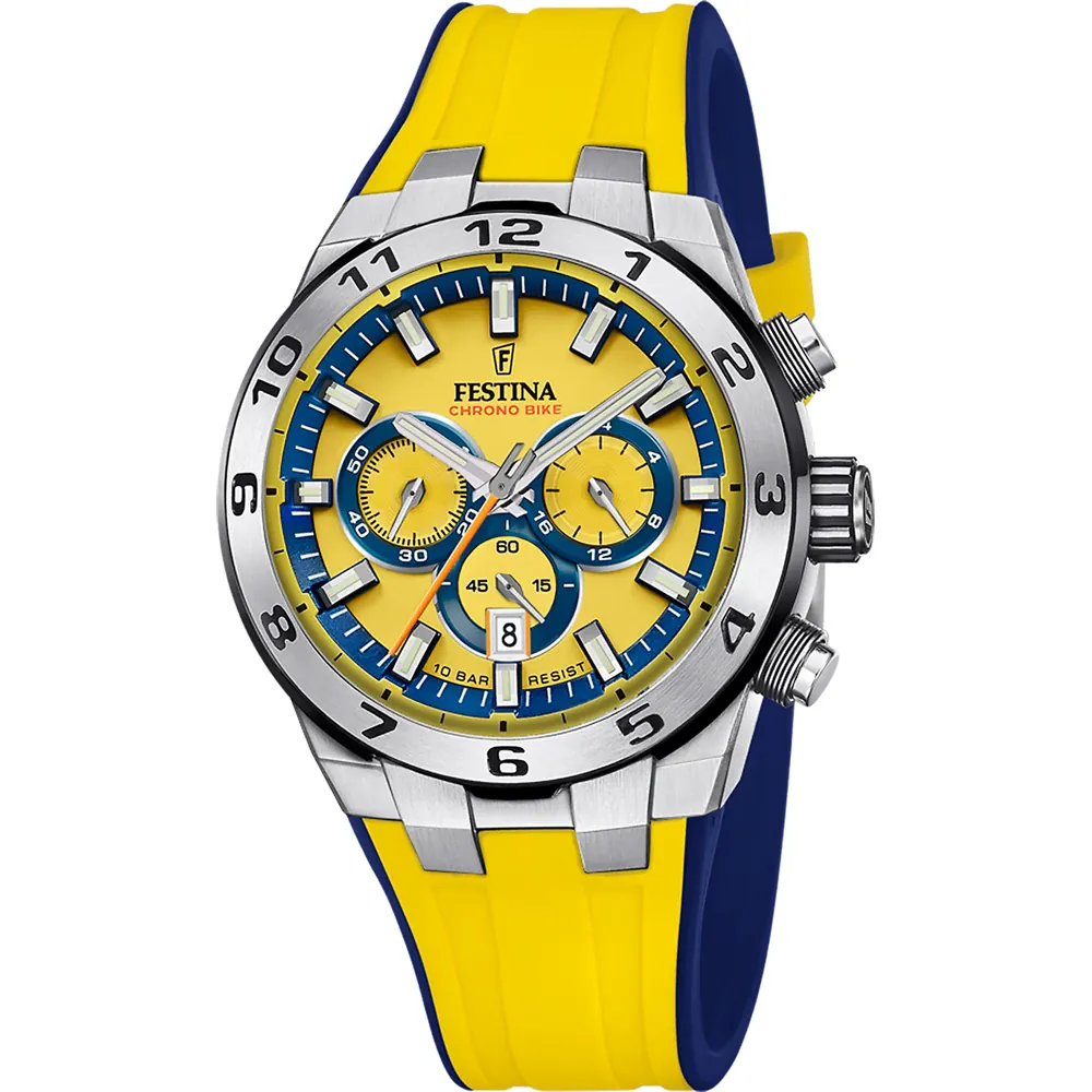 Dit Festina horloge heeft een kast gemaakt van Roestvrijstaal met een diameter van 44.5 mm en is voorzien van een Rubber band. In de kast bevindt zich een Miyota kwaliteitsuurwerk en is afgewerkt met Mineraalglas.
Het horloge is 10ATM. Dit betekent dat het horloge geschikt is om mee te zwemmen. Verder wordt het horloge geleverd met 2 jaar garantie.
.