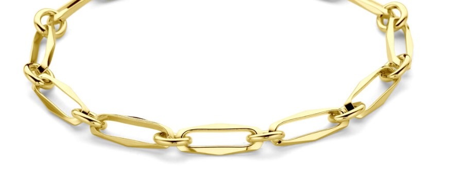 14 Karaat zware massief geel gouden closed for ever armband met originele sluiting en tussen ogen. 20 cm. lang.