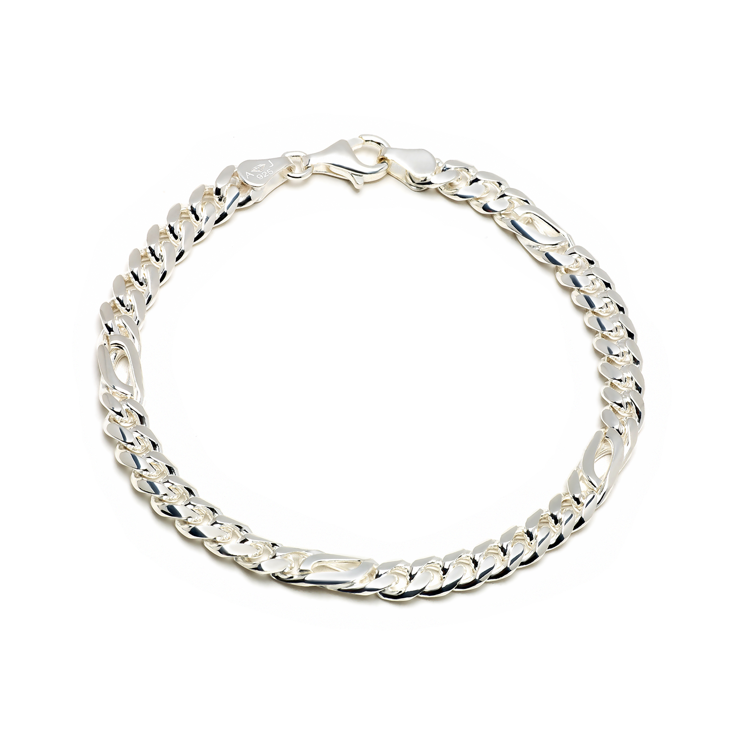 Hangemaakte valkoog armband. Om ervoor te zorgen dat de zilveren armband zijn onvergelijkbare schoonheid lang behoudt, is er een rhodium-plating , hoogglans  en diamantcoating toegepast.