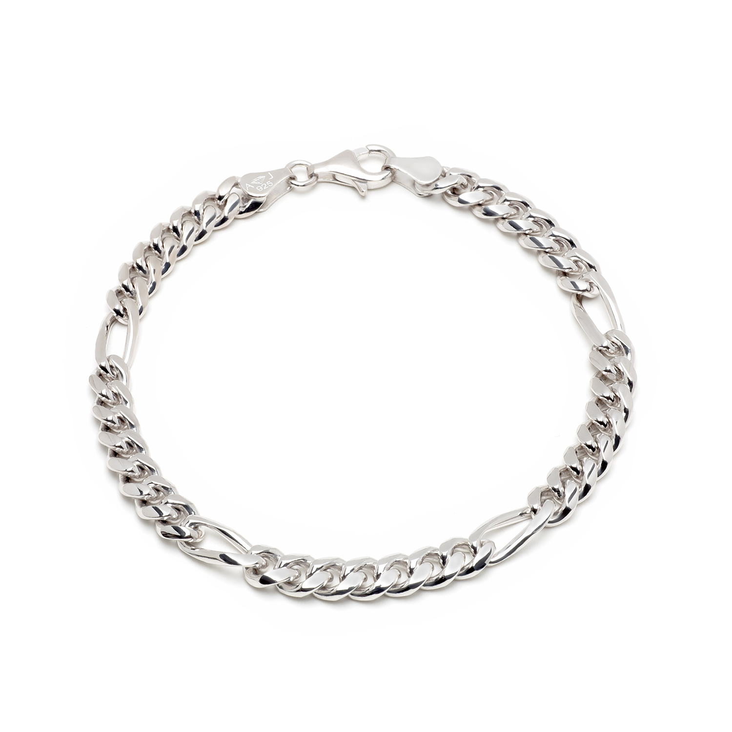 Perfect vervaardigde zilveren figaro armband gepolijst tot hoogglans. Handgemaakt en met een laag rhodium tegen het verkleuren.