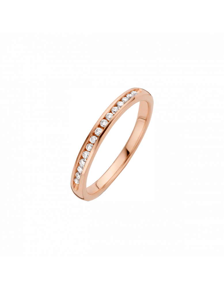 14 karaats rosé gouden ring met diamant in railzetting
