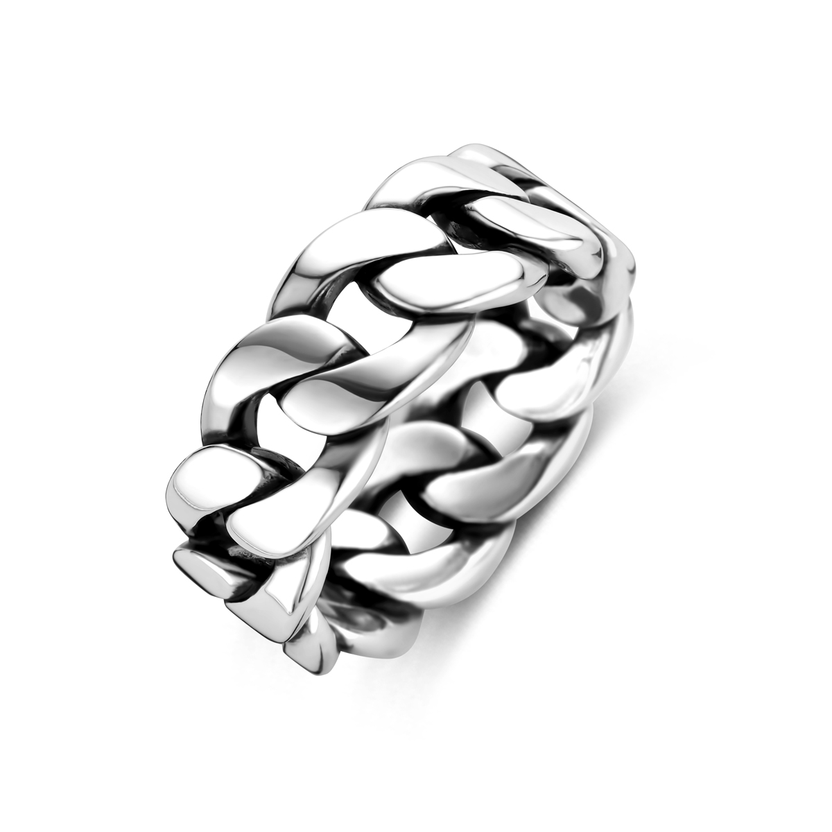 Geoxideerd 925 zilveren ring. De ring heeft een breedte van 10mm