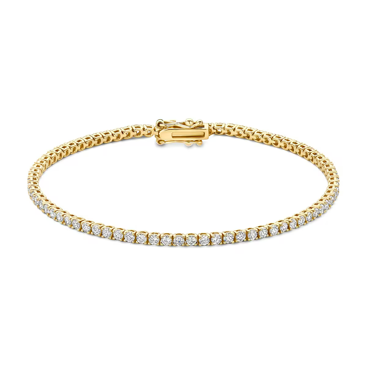 Blush lab diamonds; 14k geelgouden tennisarmband met Lab Diamant 2.16crt.