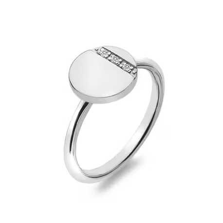 Elegante zilveren ring 'Silhouette Circle' bezet met drie diamantjes, Hot Diamonds in geschenkverpakking.

Mooie stevige 1e gehalte zilveren ring met een rond ornament bezet met drie diamantjes, de diameter van het ornament is 9 mm.