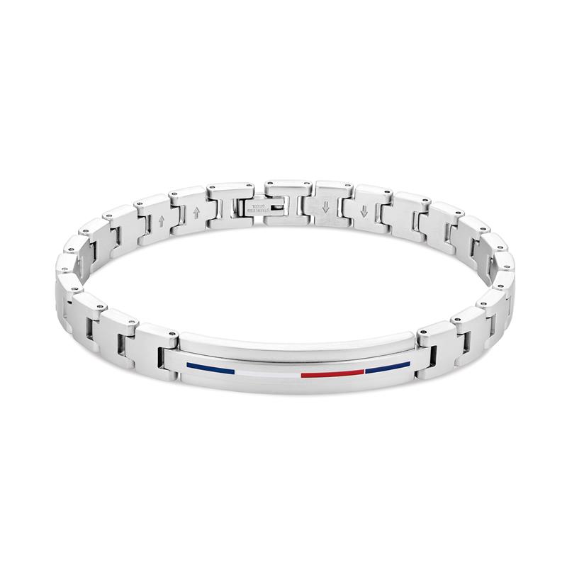 Tommy Hilfiger Jewels TJ2790313 Armband Heren Staal Zilverkleurig 20-22cm
Deze unieke armband van Tommy Hilfiger van de jewelry serie met nr: TJ2790313 is een stoer chique model. De zilverkleurige stalen schakelarmband bestaat uit allemaal kleine plaatjes en in het midden een grote bewerkte plaat met het Tommy logo erop. Dit geeft een stoer geheel. De armband heeft een druksluiting en is makkelijk op maat te maken door er schakels tussenuit te halen. De totale lengte van deze armband is 22cm.

Het merk:
Tommy Hilfiger is wereldwijd &eacute;&eacute;n van de grootste designer lifestyle merken en is internationaal bekend om haar classic American cool stijl. De sieraden zijn voor dames en heren met een eigen stijl, die niet bang zijn om dit aan de wereld te laten zien.

Specificaties:
- Zilverkleurige armband
- Materiaal: Staal
- Totale lengte 22cm
- Heren sieraad