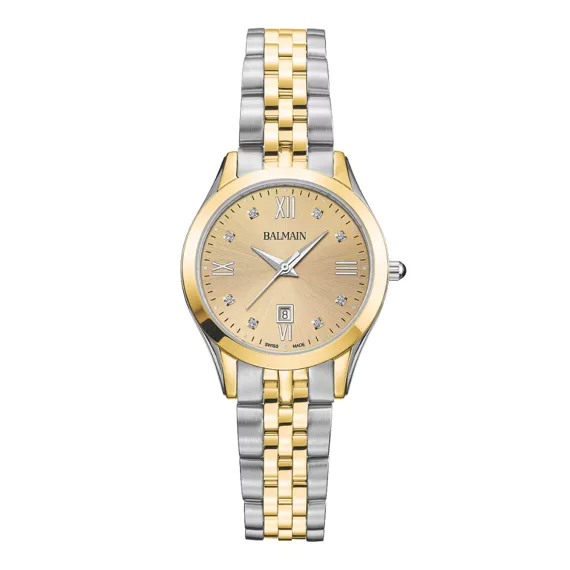Deze Balmain Swiss Watches horloge Classic R 30 B41123125 belichaamt de perfecte combinatie van tijdloze elegantie en Zwitserse precisie. Met zijn slanke kast van 30 mm is dit dameshorloge een subtiele, maar opvallende toevoeging aan elke pols. Het model maakt deel uit van de geliefde Classic R-collectie van Balmain Swiss Watches, die bekend staat om haar klassieke uitstraling en hoogwaardige afwerking. De wijzerplaat is stijlvol en overzichtelijk vormgegeven, voorzien van 8 briljanten en Romeinse cijfers die zorgen voor een verfijnde look. Dankzij het Zwitsers quartz uurwerk biedt dit horloge maximale betrouwbaarheid en nauwkeurigheid, wat het geschikt maakt voor zowel dagelijks gebruik als bijzondere gelegenheden. Deze Classic R Van Balmain Swiss Watches is vervaardigd met oog voor detail en duurzaamheid. Het gebruik van kwalitatieve materialen zoals roestvrij staal en saffierglas garandeert een lange levensduur en een luxe draagervaring. Of je nu op kantoor bent of een avond uit plant, dit horloge past zich moeiteloos aan jouw stijl aan. Kies voor deze Balmain Swiss Watches Classic als je op zoek bent naar een stijlvol en betrouwbaar dameshorloge dat Zwitsers vakmanschap en elegantie perfect samenbrengt.