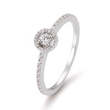 Elegante witgouden solitaire-ring (maat 55) met een sprankelende diamant van 0,22 ct. De subtiele vier-krapzetting laat het licht prachtig dansen op de steen. Minimalistisch én klassiek—een ring die moeiteloos elke dag verfijnt met tijdloze elegantie.