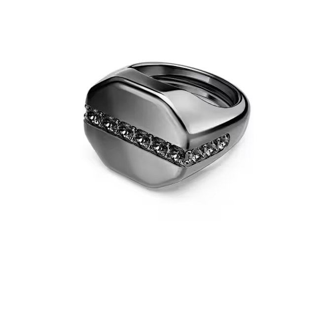 Deze Dextera-zegelring heeft een prachtig contrast tussen licht en donker en is een perfecte keuze voor een alternatieve look. De ring zelf heeft een ruthenium toplaag voor een metallic afwerking en is voorzien van een strook zilverzwarte kristallen die geïnspireerd zijn op de nachtelijke hemel. Voor extra innovatie is de ring voorzien van een verstelbaar mechanisme, zodat het geschikt is voor alle maten. Draag het sieraad samen met een bijpassende hanger of armband om de look compleet te maken.