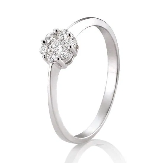 Witgouden ring “Flower” in maat 57 met een 0,25 ct diamant. Het bloemvormige design geeft een romantische uitstraling, terwijl de briljant geslepen steen prachtig schittert. Een tijdloos sieraad voor een bijzonder moment.
