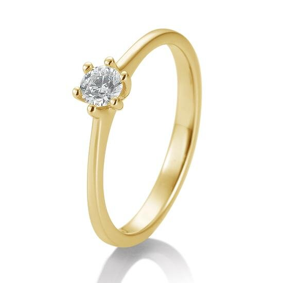 Geelgouden ring, maat 54, met een 0,05 ct diamant in een elegante 6-krap-zetting. De subtiele sprankeling van de diamant krijgt extra karakter door het warme geelgoud, dat een klassieke én persoonlijke uitstraling geeft. Een ingetogen sieraad waarin eenvoud en raffinement samengaan – tijdloos mooi en helemaal de jouwe.
