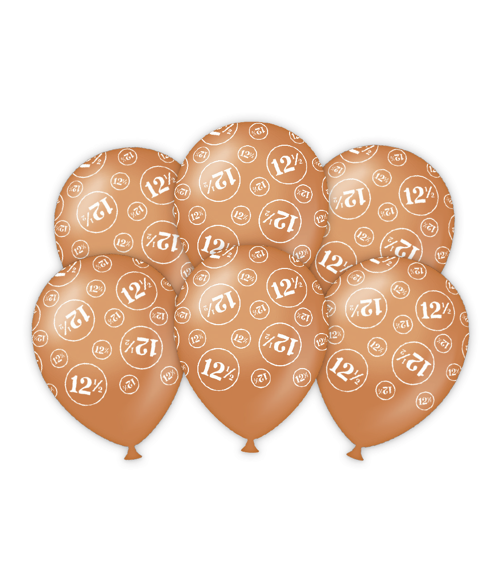 De feestelijke Balloons - 12,5 copper van Paper Dreams zijn een feestelijke toevoeging voor een echtpaar dat het 12,5-jarige jubileum viert. Deze ballonnen zijn gemaakt van natuurlijk latex en door het unieke design zijn deze luxe ballonnen niet alleen op het feestje zelf maar ook een eyecatcher in uw winkel. De ballonnen zijn 30 bij 30 centimeter en ze zijn verpakt per 6.. Kijk ook eens bij onze andere jubileum ballonnen