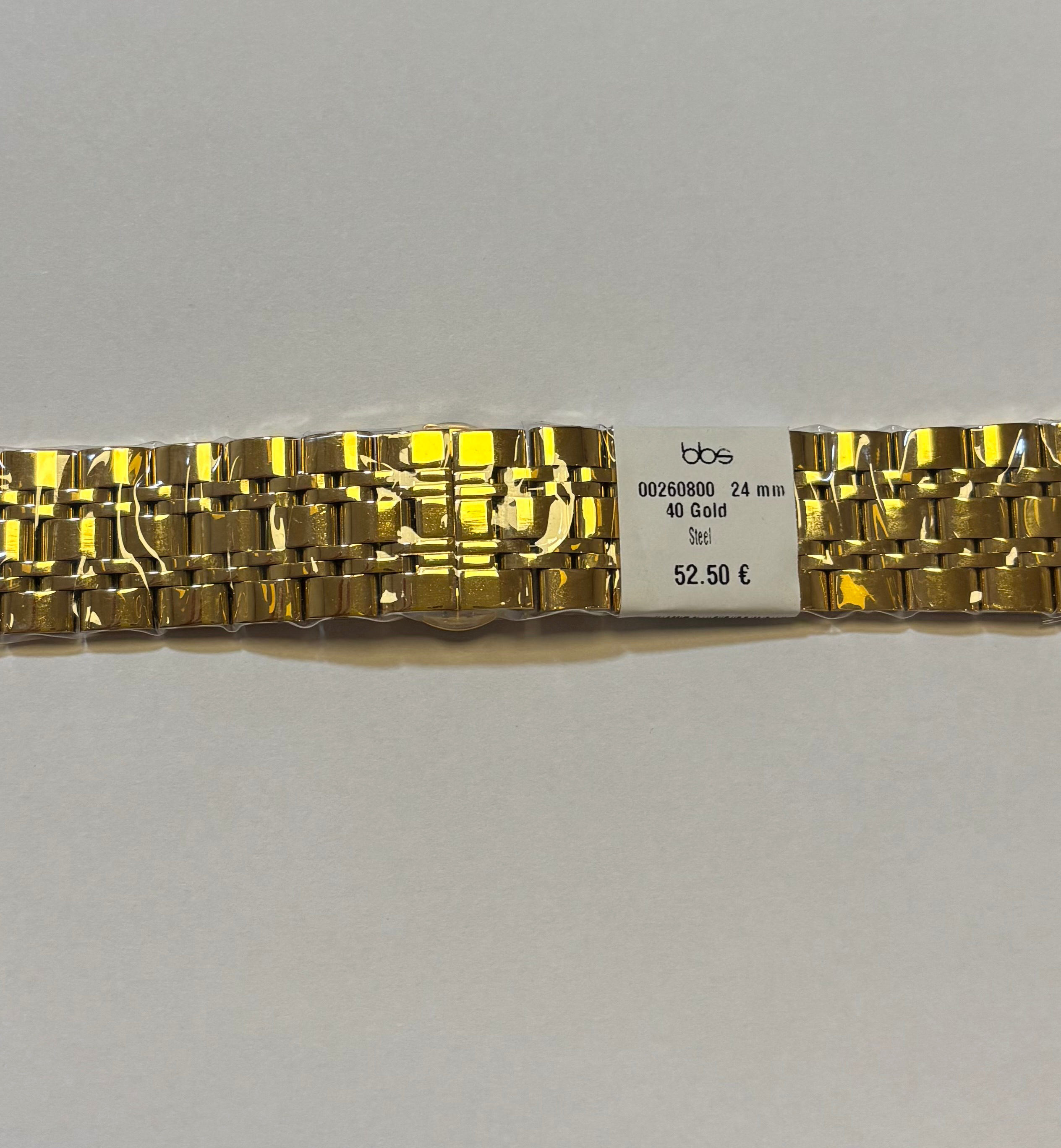 Goud kleurige stalen band met blinde sluiting 24mm