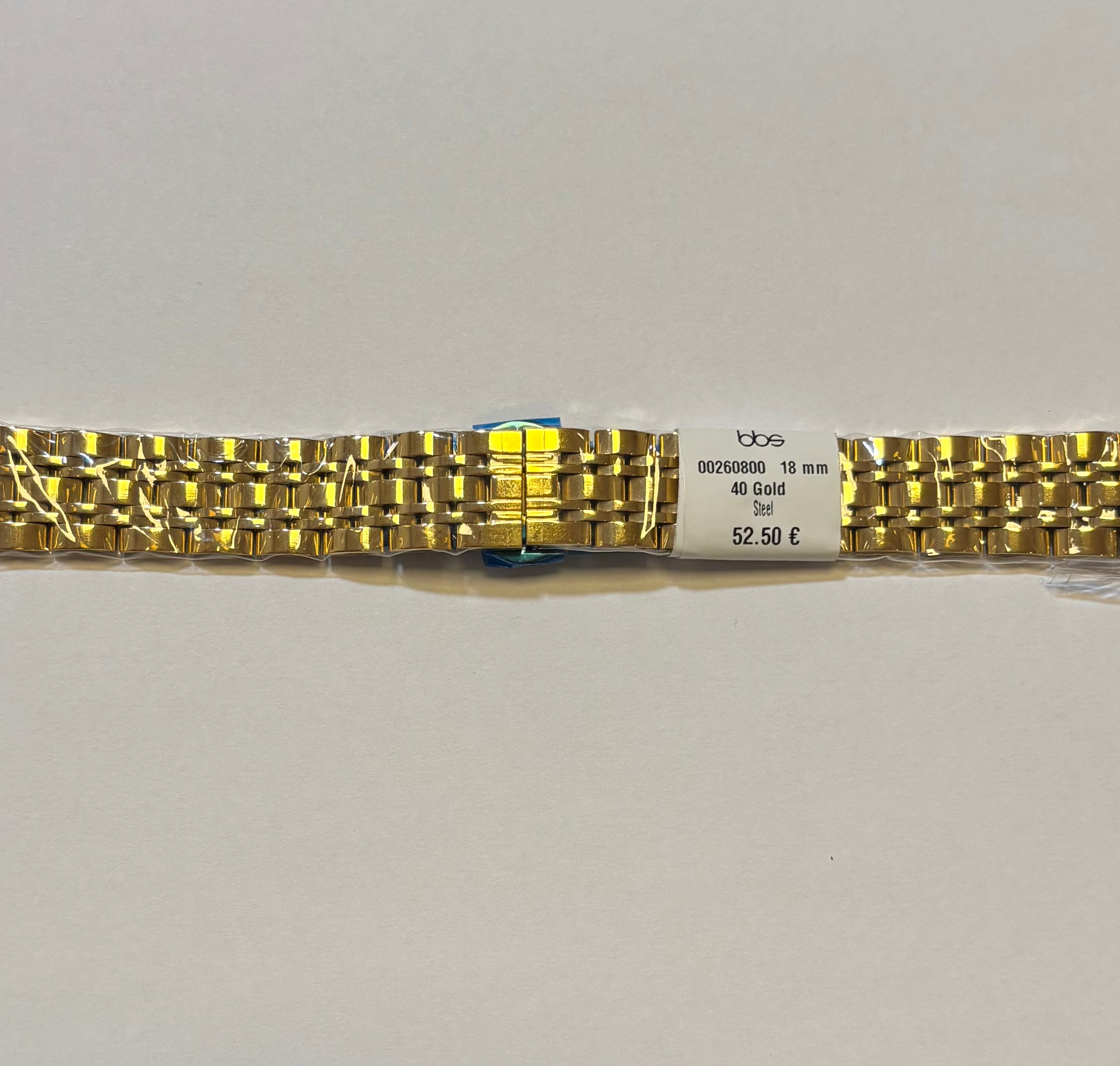 Stalen band goudkleurig met blinde sluiting 18mm 