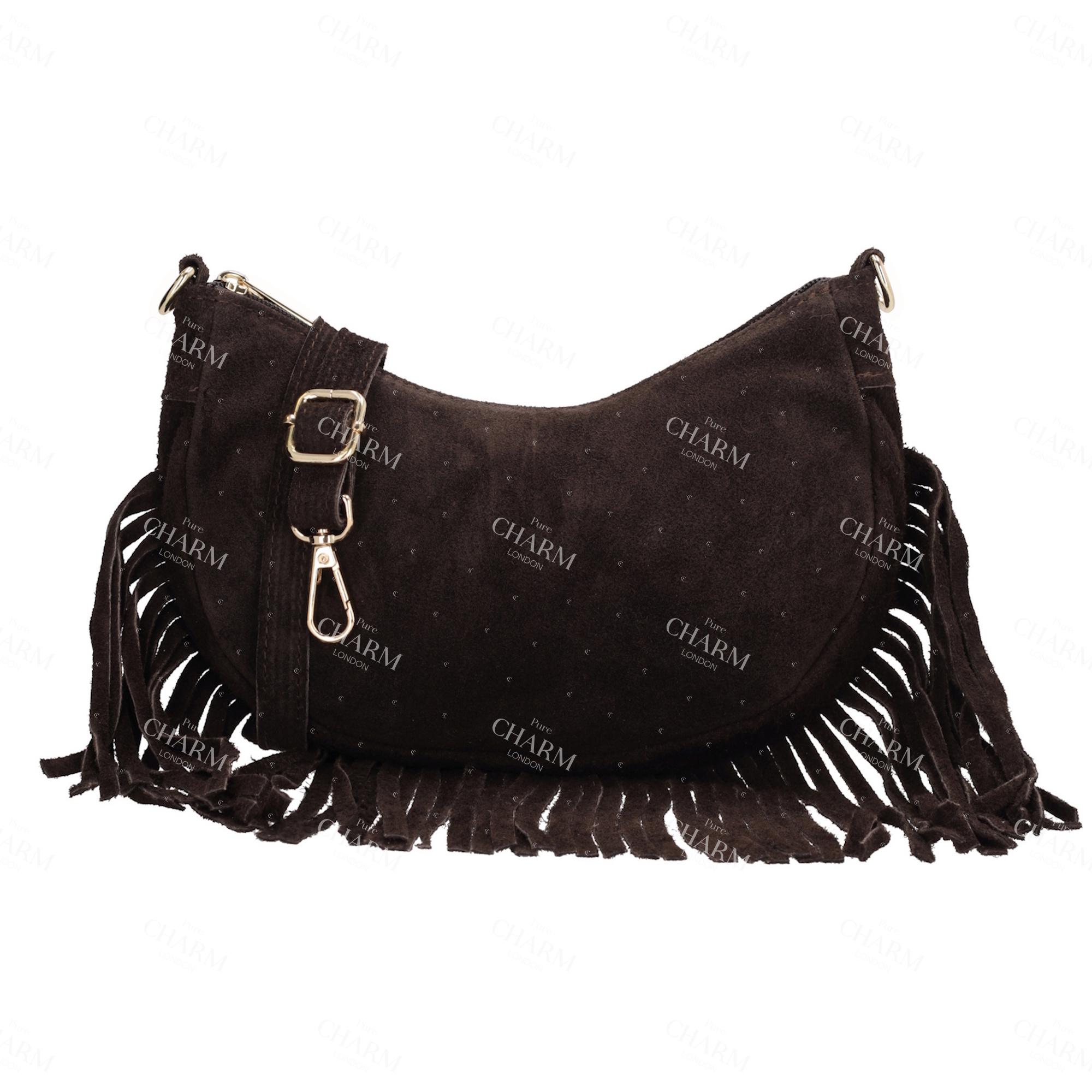 De Charm London Elisa Schoudertas is een trendy crossbody tas van suède met speelse franjes en stijlvolle gouden details. De tas heeft een compacte vorm en is perfect voor een dagje uit of een avondje weg.

De tas sluit bovenaan met een rits, en binnenin zit een extra ritsvak om kleine spullen veilig op te bergen. De verstelbare en afneembare schouderband zorgt ervoor dat je de tas comfortabel crossbody of over de schouder kunt dragen, helemaal naar wens.

De franjes en gouden hardware geven deze tas een bohemian en vrouwelijke uitstraling die elke outfit net dat beetje extra geeft.


Kenmerken:
• Crossbody tas van suède met franjes
• Sluit met ritssluiting
• Binnenvak met rits
• Gouden hardware 
• Verstelbare en afneembare schouderband