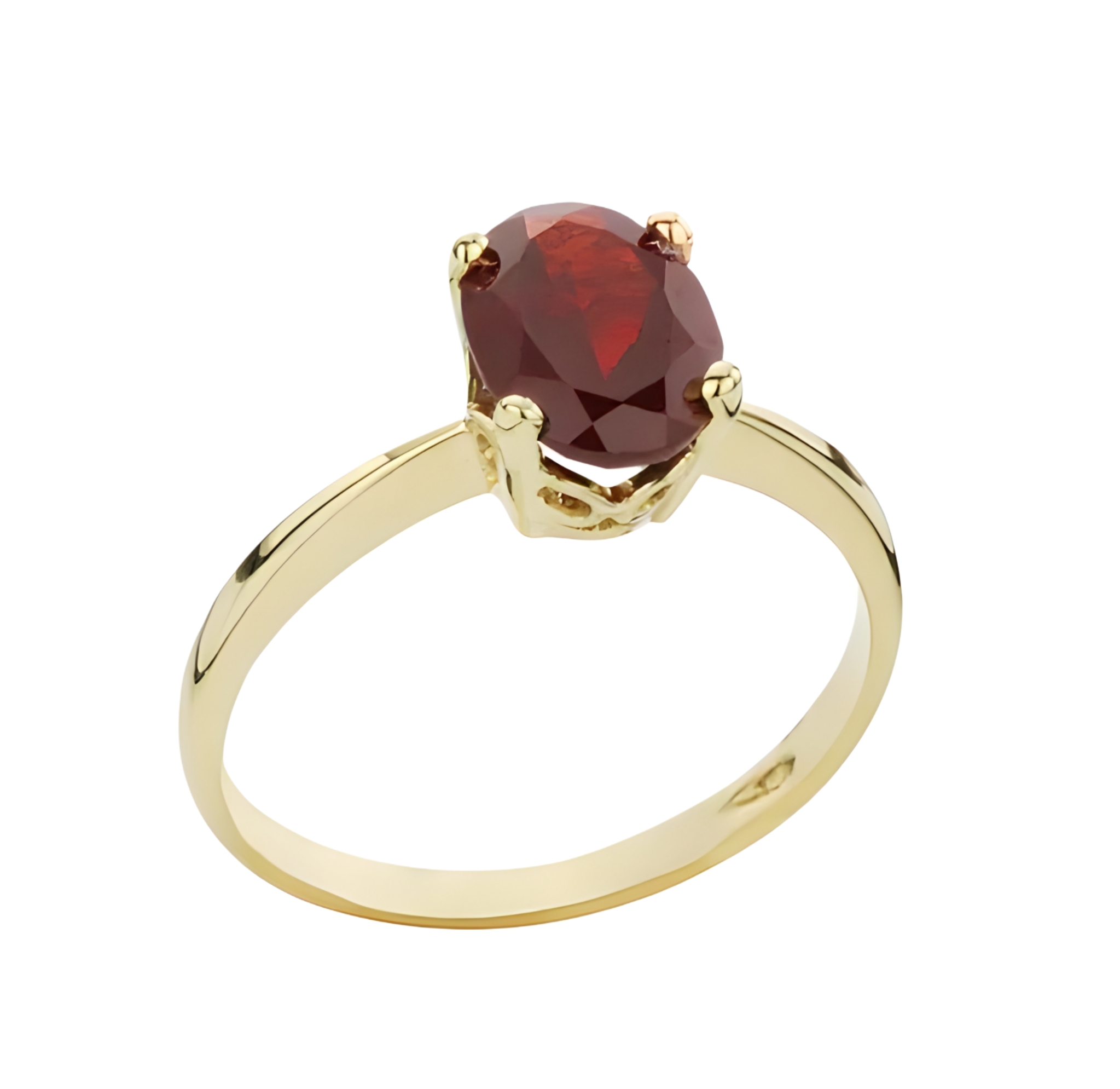 14 karaats gouden ring met donker rode granaat steen (de steen is donkerder rood in het echt dan op de foto)