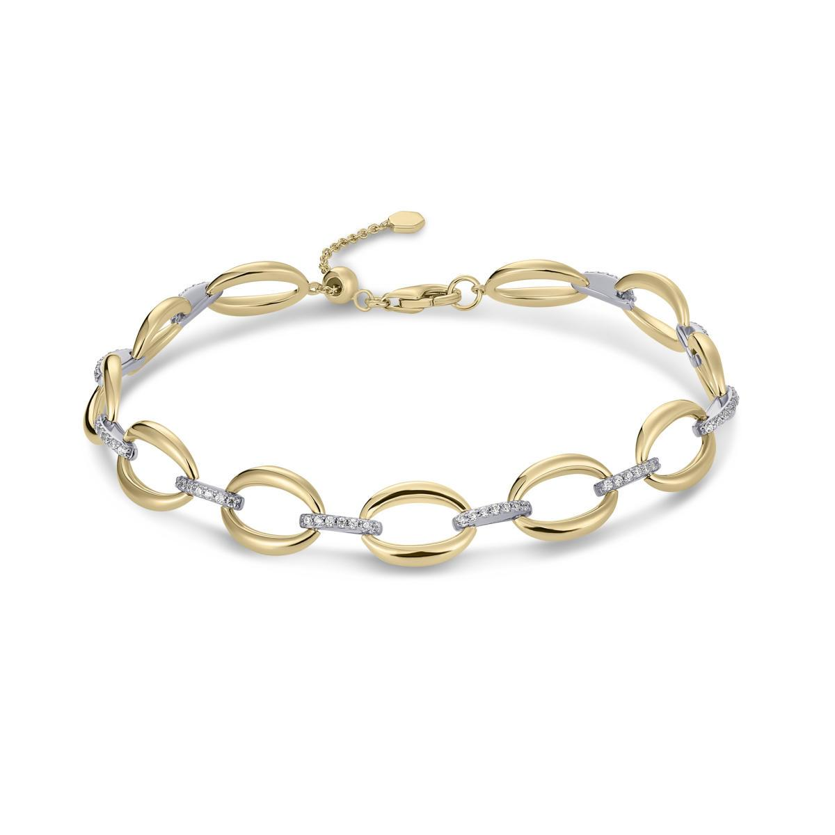 Deze elegante schakelarmband is een verfijnde toevoeging aan je sieradencollectie. Vervaardigd uit sterling zilver en goudkleurig verguld, met ovale schakels die een tijdloze uitstraling geven. In het midden zijn enkele schakels subtiel bezet met fonkelende zirkonia, wat zorgt voor een stijlvolle glinstering. De armband is 17 cm lang en met 3 cm te verlengen. Dankzij het kleinere design is dit een delicate variant, perfect om solo te dragen of te combineren met andere sieraden. Staat voor een levendige viering van kleur, plezier en zelfexpressie. Mix en match met onze gedurfde en vrolijke ontwerpen en maak elke dag een statement dat jouw unieke stijl omarmt. De sieraden zijn vervaardigd uit hoogwaardig sterling zilver, waarbij een deel van de collectie verguld is. Laat je inspireren en straal.