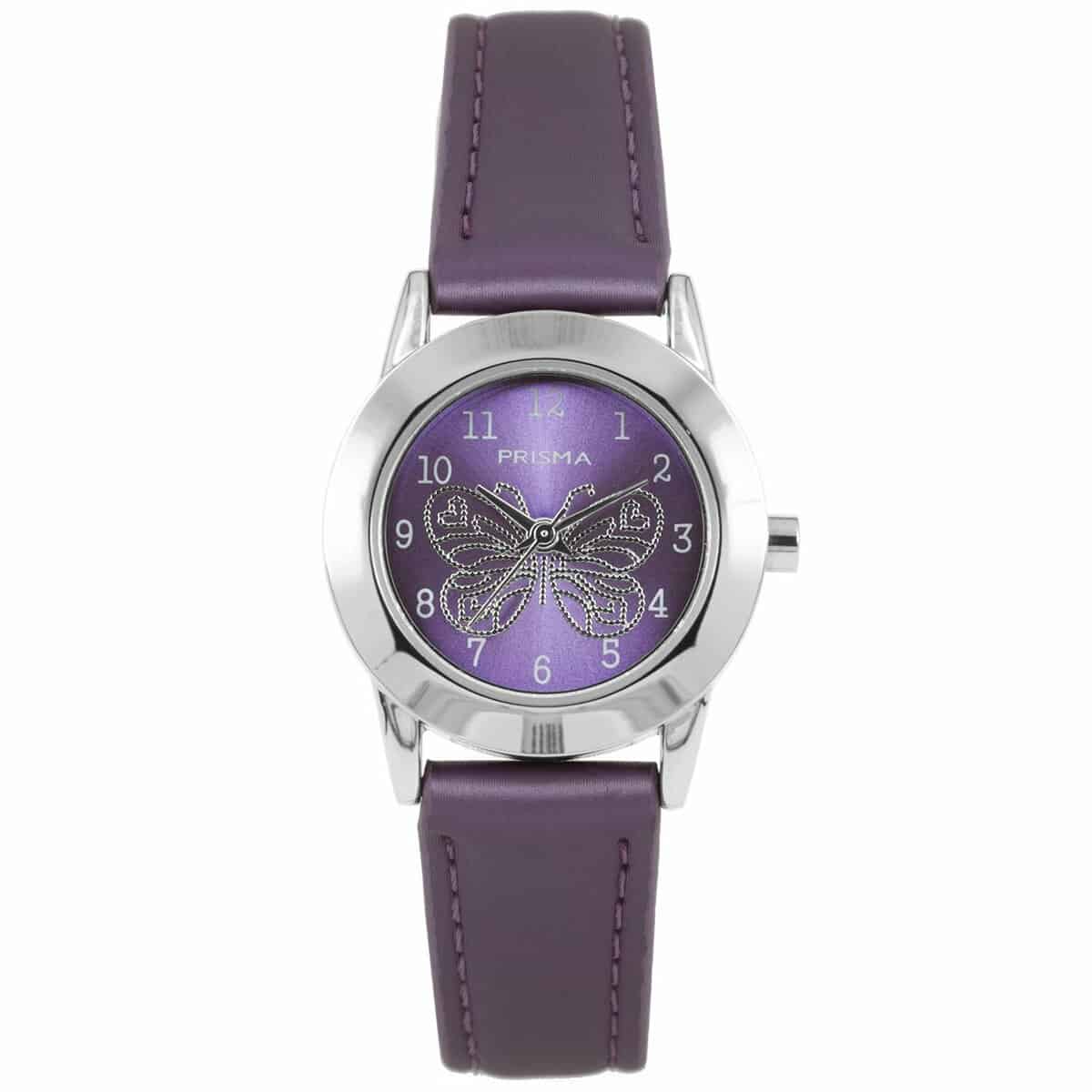 Prisma 185 meisjes horloge 		
		
Algemeen		
Geslacht: meisjes		
Model: CW185		
		
Voordelen		
- band PU leder roze		
- wijzerplaat paars met zilvere cijfers (arabisch)		
- extra harde duurzame laag		
- duidelijke tijdsweergave		
- spat waterdicht: handenwassen, regen		
- quartz		
- maat kast 26,6mm (breedte) 7,8mm (dikte)		
		
	
