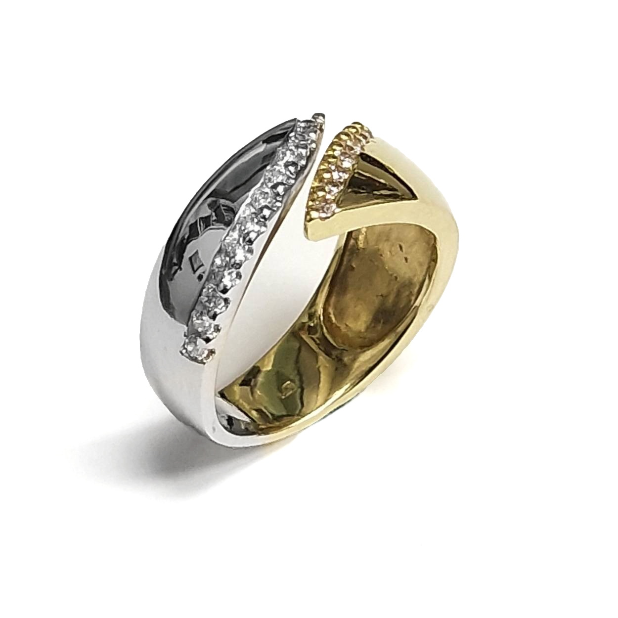 ring bicolor open met aan weerszijden zirkonia