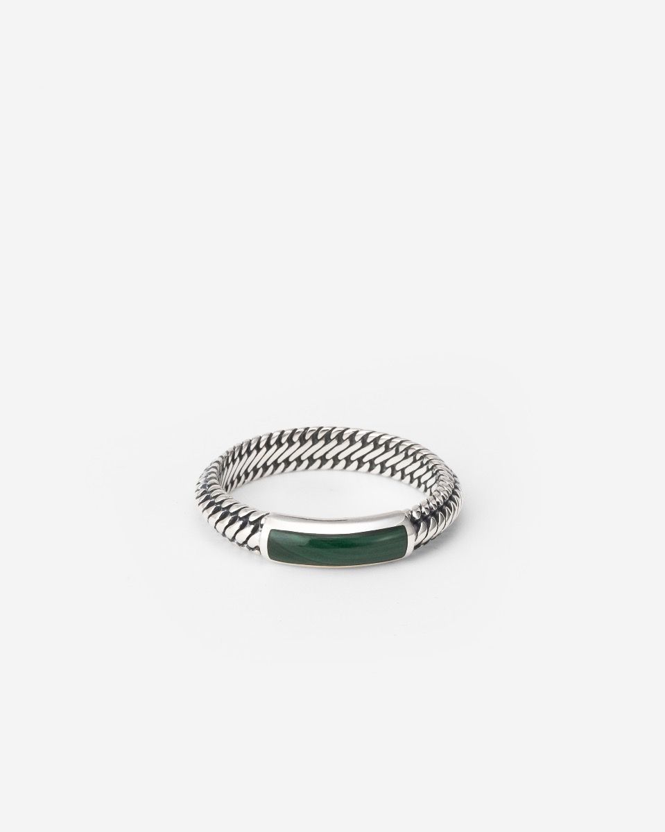 Buddha to Buddha 613MA Ben Mini Gemstone Ring Silver Malachite maat 17.5