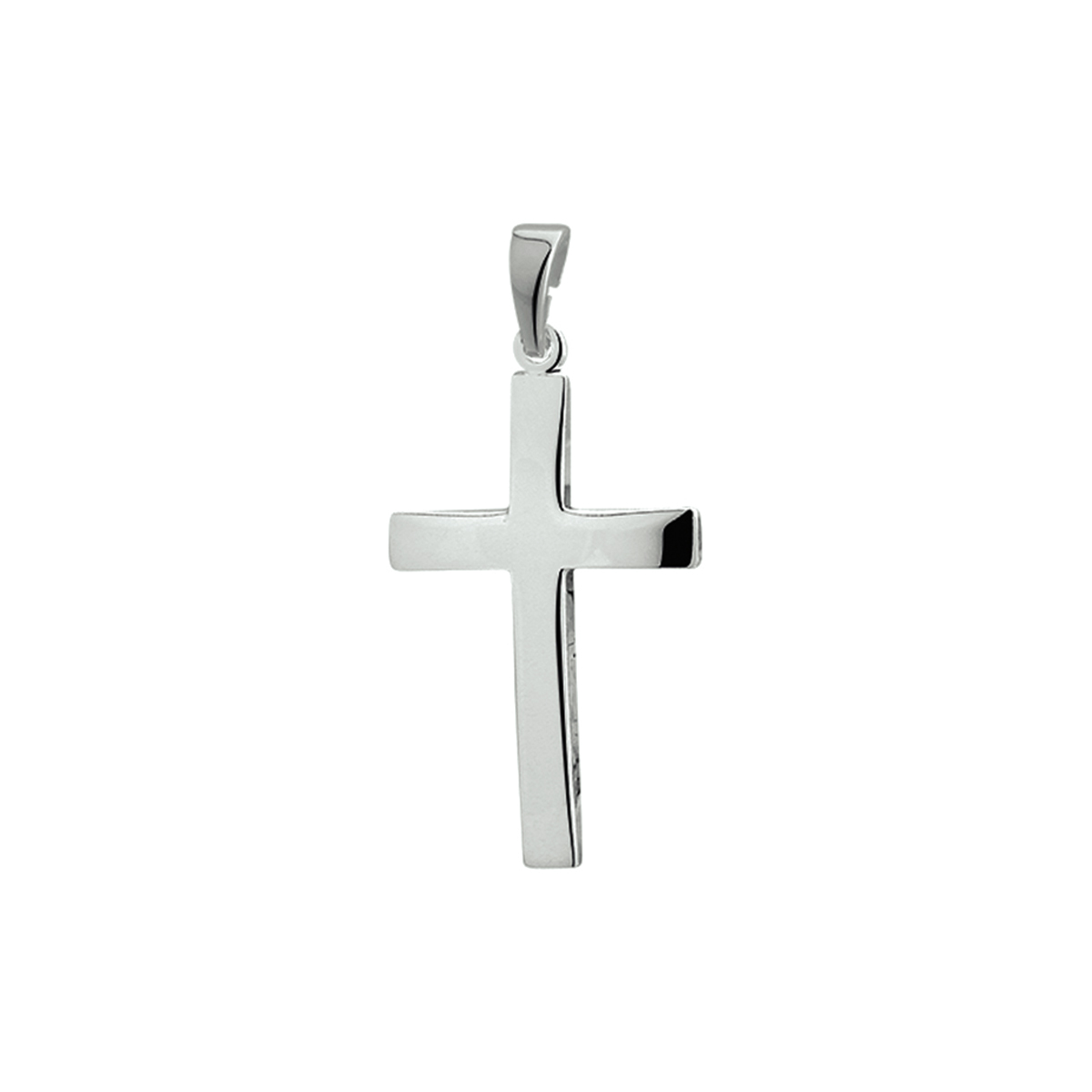 Zilveren hanger met een kruis.