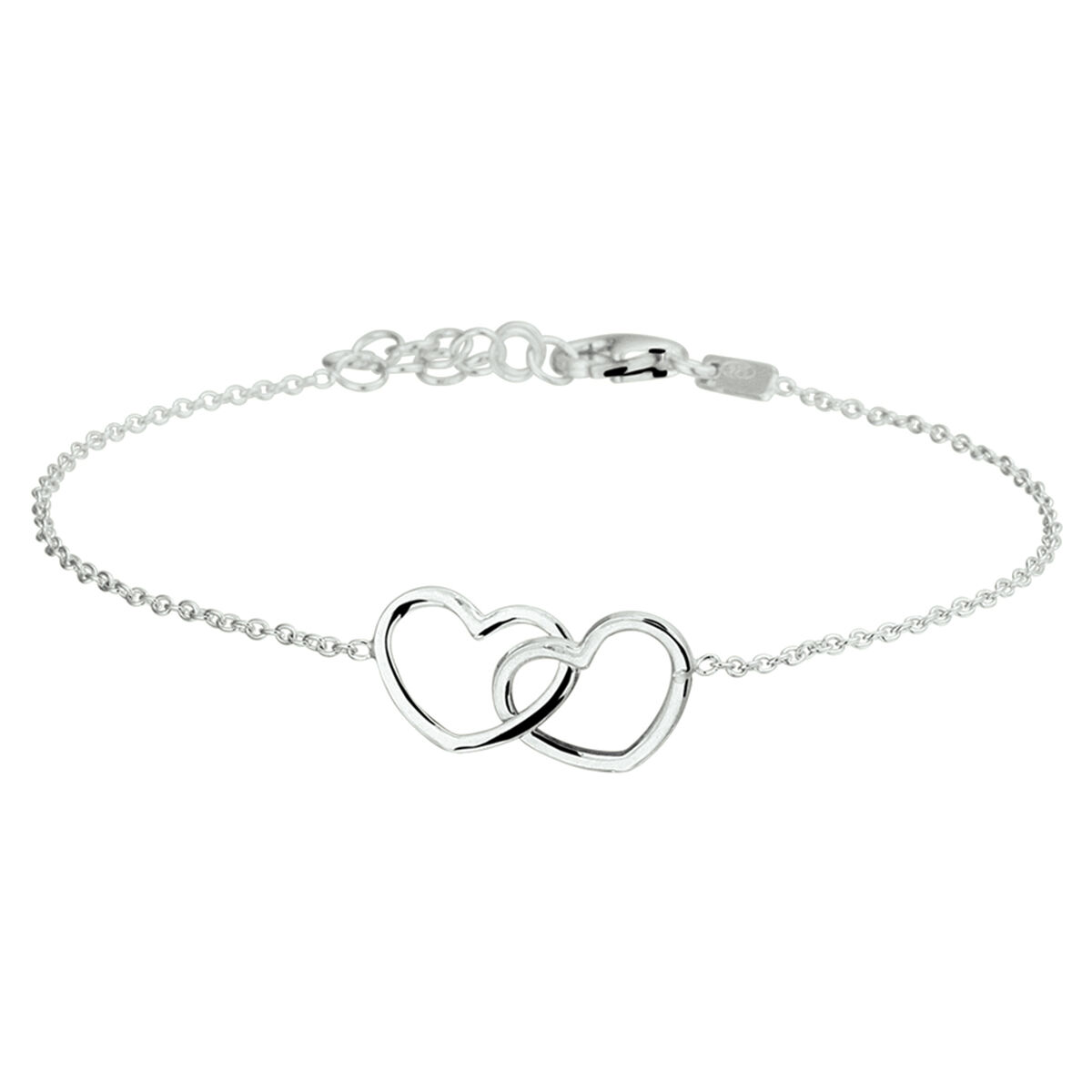 zilveren armband, 2 open hartjes 19cm