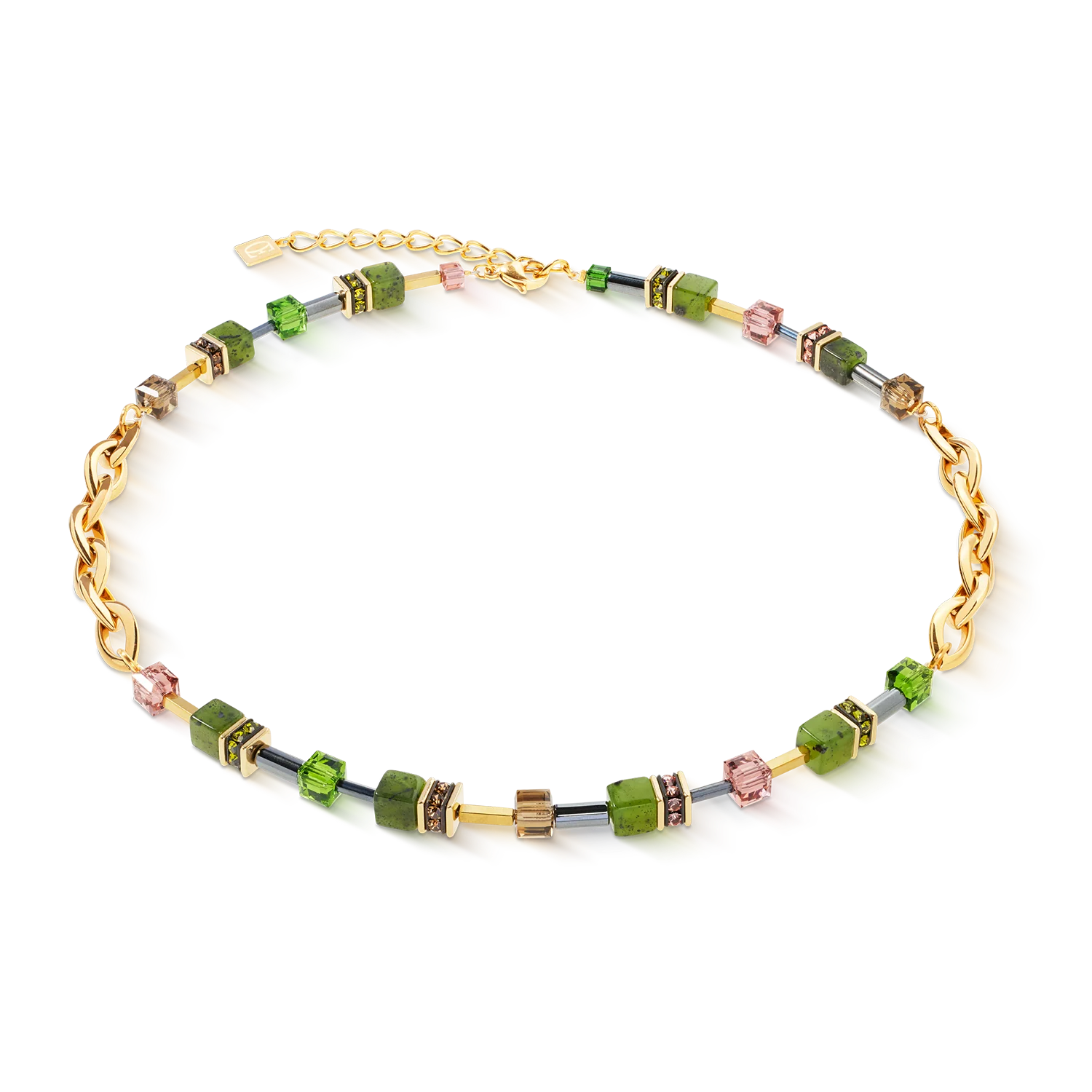 Coeur De Lion Goudkleurige Halsketting GeoCUBE® Chunky Chain Groen
