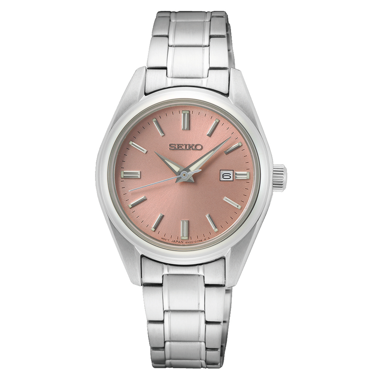 Dit is een dameshorloge van het merk Seiko. Het is een analoog horloge gemaakt van staal. De diameter van de kast is 29.8 mm en de kast is 8.8 mm dik.
De verdere specificaties van het horloge zijn als volgt:
Kastvorm: rond
Kastkleur: zilverkleurig
Kastmateriaal: staal
Bandbreedte: 14 mm
Bandlengte: 213.8 mm
Sluiting: vouwsluiting met drukker
Wijzerplaatkleur: roze
Glassoort: saffier glas
Waterdichtheid: 10 ATM
Techniek: quartz