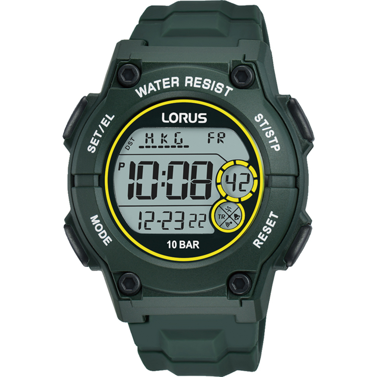 Lorus horloge met kunststof band, digitaal groen/siliconen