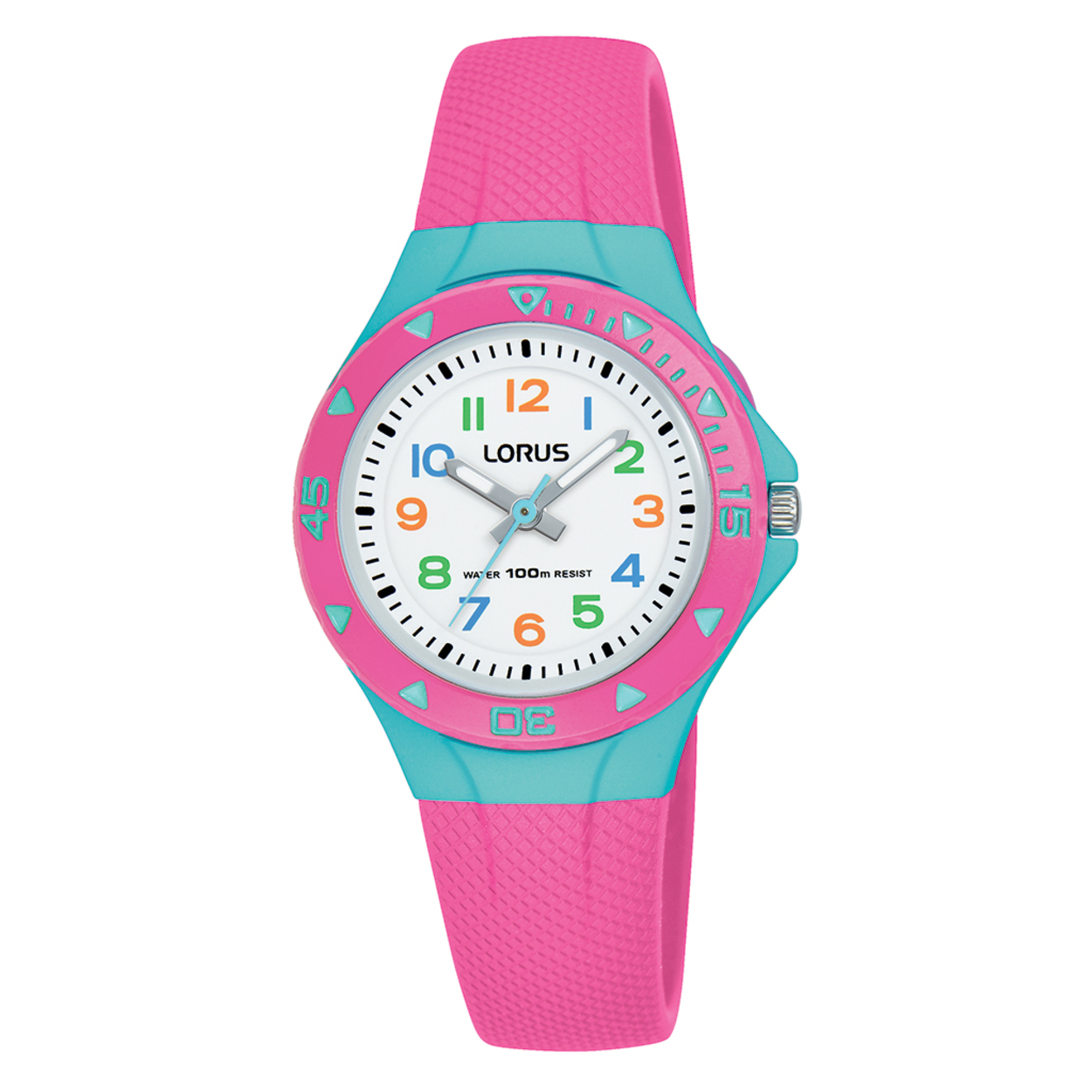 Dit kinderhorloge is van het merk Lorus. Het is een analoog horloge gemaakt van urethaan. De diameter van de kast is 28.5 mm en de kast is 12 mm dik.
De verdere specificaties van het horloge zijn als volgt:
Glassoort: acryl glas
Bandbreedte: 12
Kastmateriaal: kunststof
Waterdichtheid: 10 ATM
Techniek: quartz