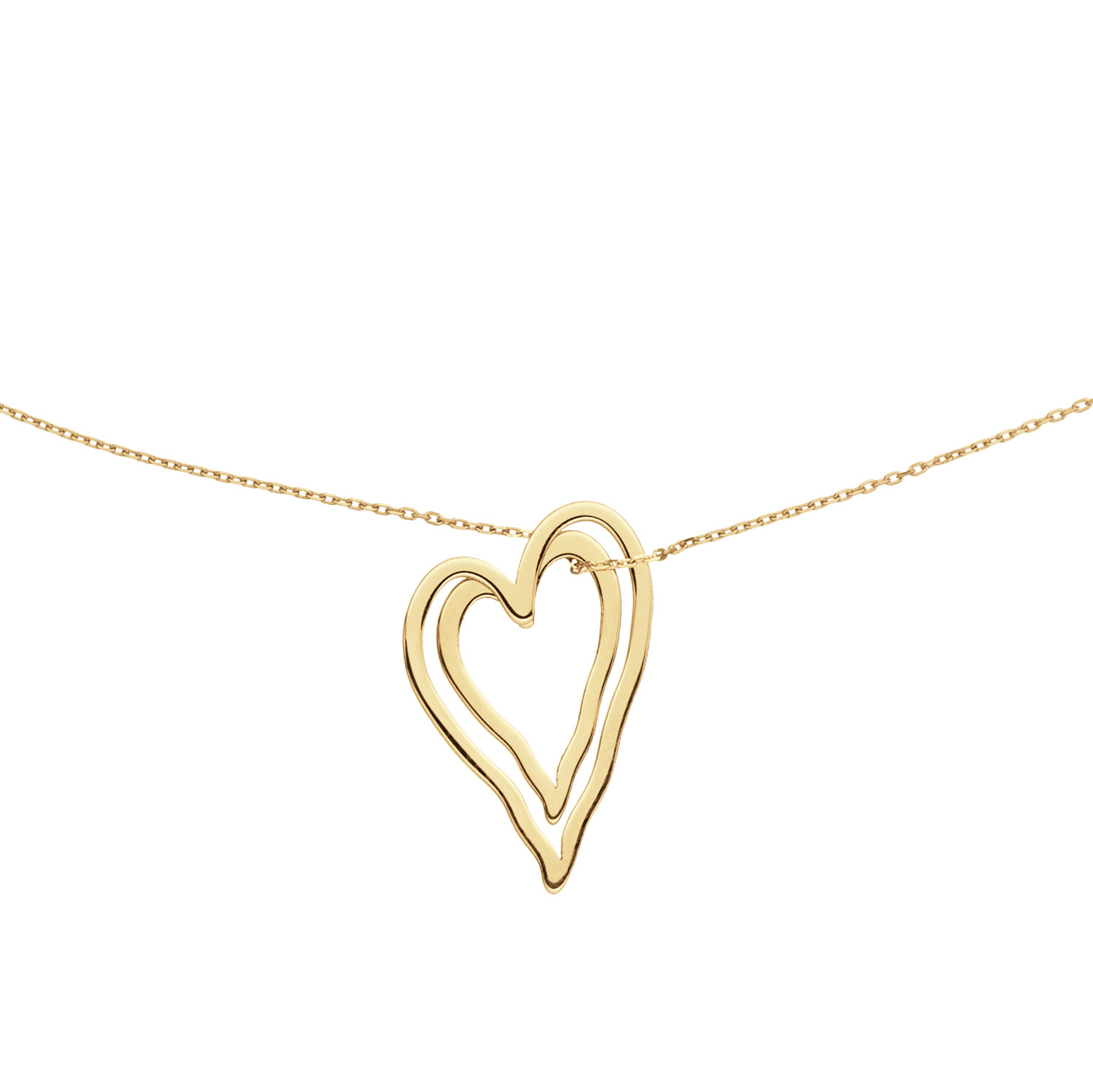 Dit is een collier van het merk Jackie. Het collier is gemaakt van 14 karaat goud. Er zit een hanger van een hart aan het collier. De lengte is verstelbaar in de maten 40-42,5-45 cm. 