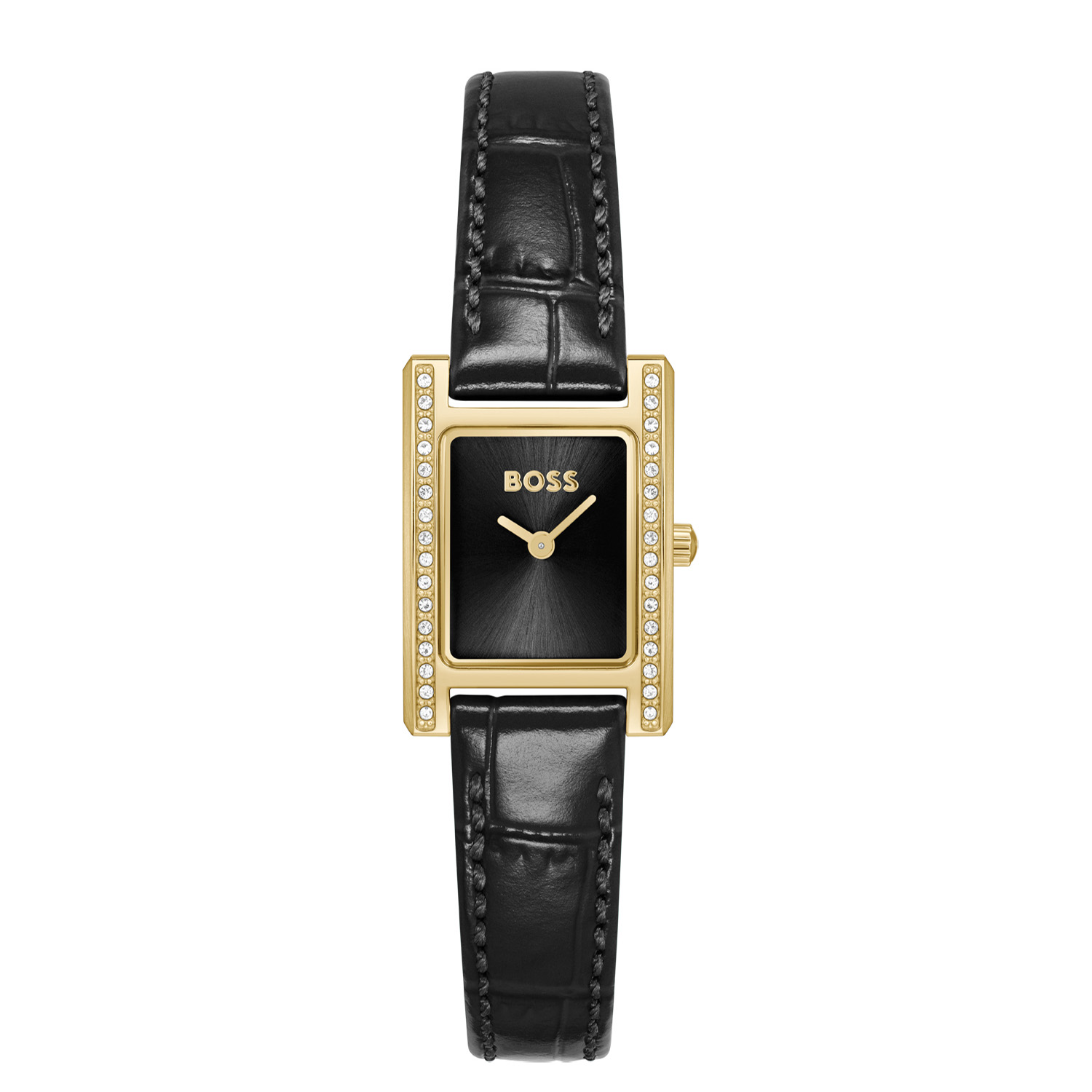 BOSS HB1502813 LUCY PRECIOUS Dameshorloge 18x26mm
Dit BOSS horloge uit de LUCY PRECIOUS serie met artikelnr: HB1502813 heeft een nette uitstraling. Geef jouw leven en style een boost met dit moderne en verfijnde strakke horloge. Een rechthoekig model met een feestelijke uitstraling door de kristallen, ontworpen om indruk te maken. Dit dameshorloge valt op door zijn stalen rechthoekige goudkleurige horlogekast met de zijranden bezet met kristallen, een zwarte sunray wijzerplaat met enkel de wijzers en het BOSS logo. Aan de kast zit een zwarte leren horlogeband met een gespsluiting. Het horloge heeft een afmeting van 18x26mm met een mineraalglas en is 3ATM. 

HET MERK:
HUGO BOSS is afgestemd op levensstijlen waar het gaat om kwaliteit en precisie. Het wereldwijde fashionlabel is verdeeld in twee merken: BOSS en HUGO. Het merk BOSS biedt geavanceerde, moderne horloges gericht op kwaliteit en design om een onberispelijke look te creëren – of het nu zakelijk, casual of sportief is. De horloge collectie van BOSS is perfect afgestemd op levensstijlen waar het gaat om kwaliteit en precisie. BOSS is op maat gemaakt in een onberispelijke stijl.

Blijf stijlvol bij de tijd. Voor de BOSS-vrouw is stijl het handelsmerk en draait alles om
details. Breng uw look naar een hoger niveau met onze nieuwe en kenmerkende horlogecollectie.

SPECIFICATIES:
- Mineraalglas
- Rechthoekige kastvorm, 18x26mm
- Stalen goudkleurige horlogekast
- Zwarte wijzerplaat
- Zwarte lerenband
- Kristal
- 3ATM